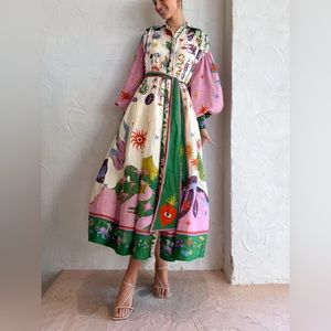 Seeker Dress - midi length with long sleeves and collar